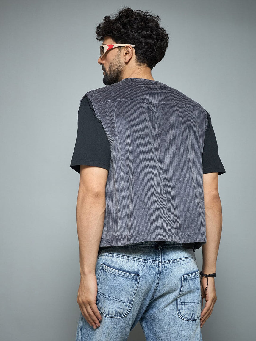 Grey Corduroy Sleeveless Gilet Jackets Fugazee