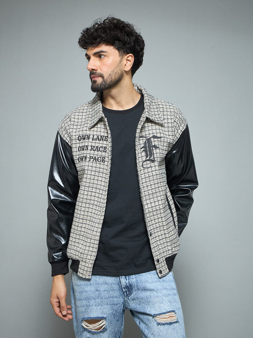 Checkered Tweed Embroidered Varsity Jacket Jackets Fugazee