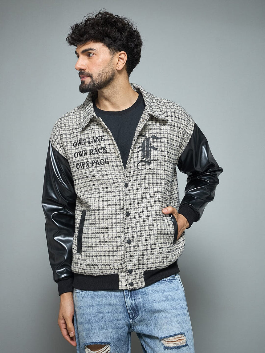 Checkered Tweed Embroidered Varsity Jacket Jackets Fugazee