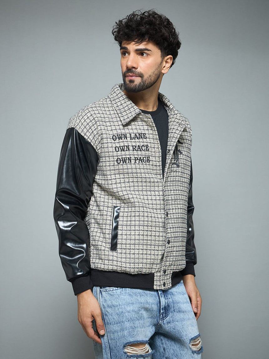 Checkered Tweed Embroidered Varsity Jacket Jackets Fugazee