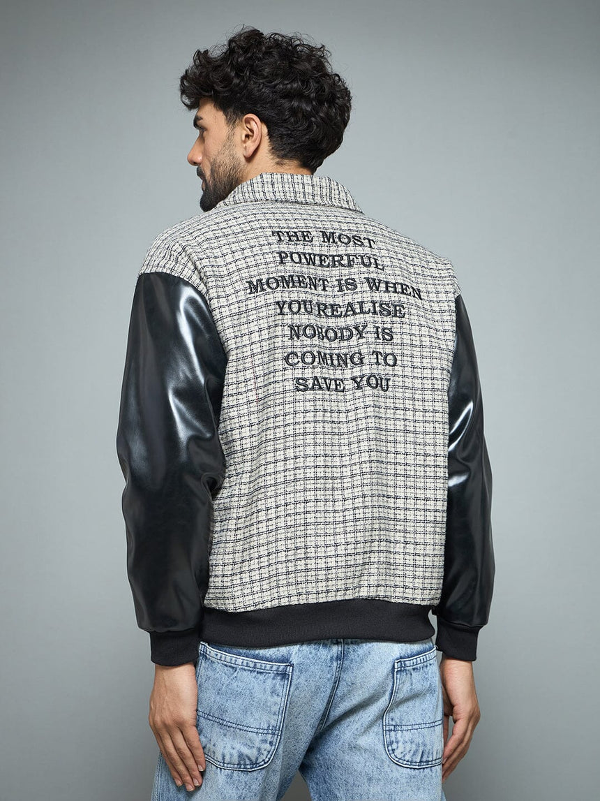 Checkered Tweed Embroidered Varsity Jacket Jackets Fugazee