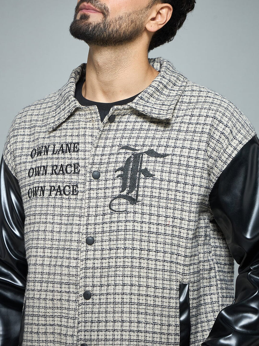 Checkered Tweed Embroidered Varsity Jacket Jackets Fugazee