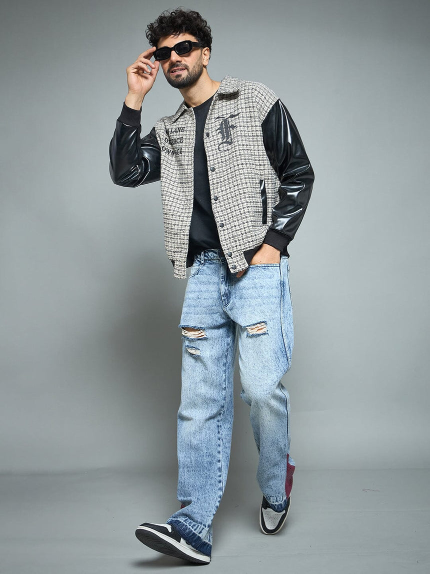 Checkered Tweed Embroidered Varsity Jacket Jackets Fugazee