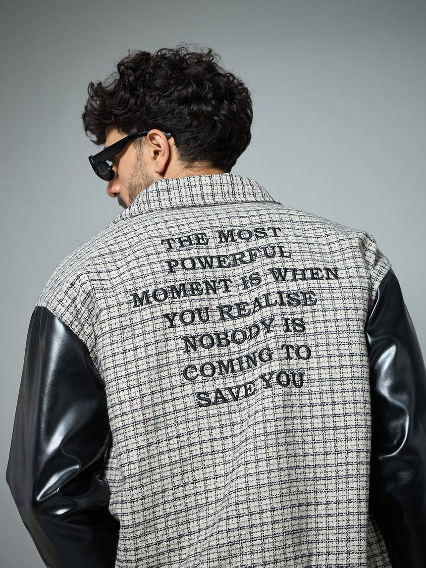 Checkered Tweed Embroidered Varsity Jacket Jackets Fugazee