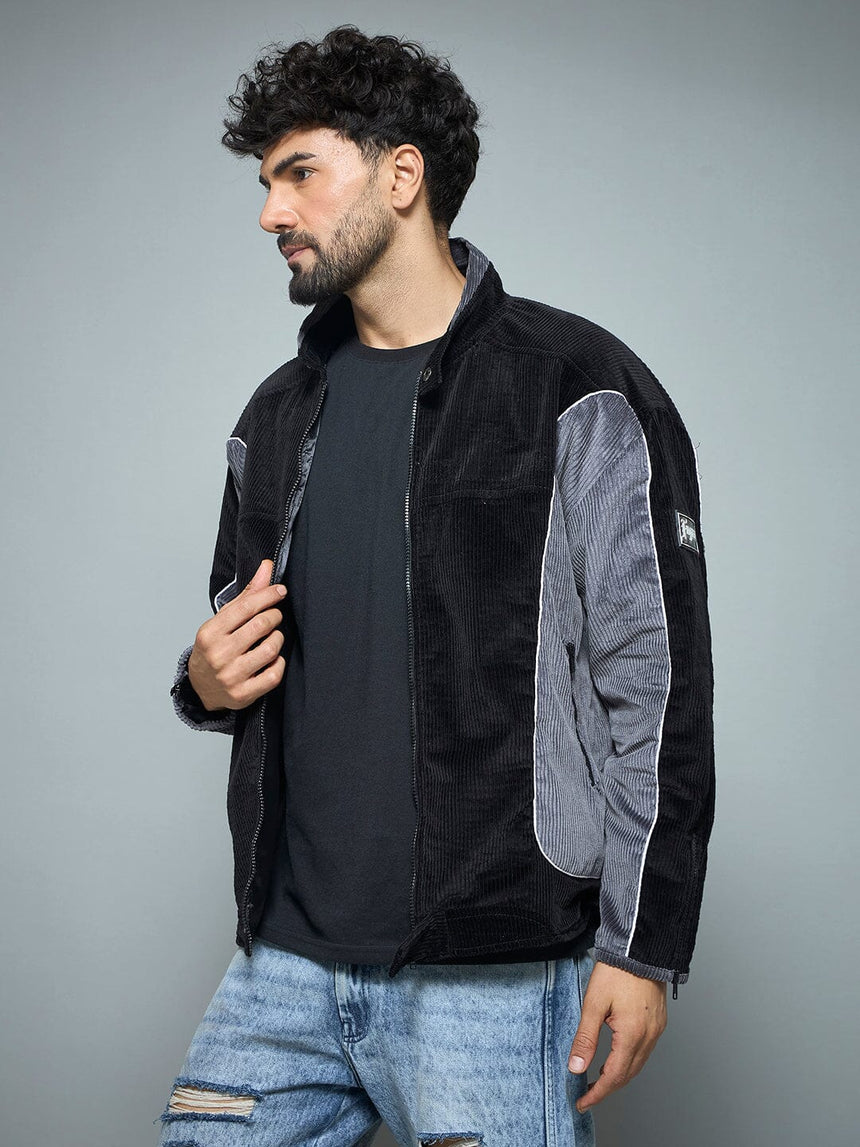 Black & Grey Corduroy Moto Jacket Jackets Fugazee