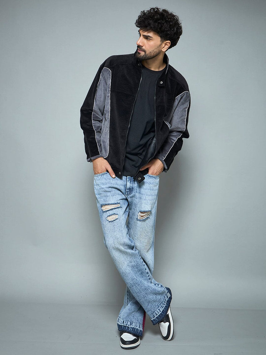 Black & Grey Corduroy Moto Jacket Jackets Fugazee