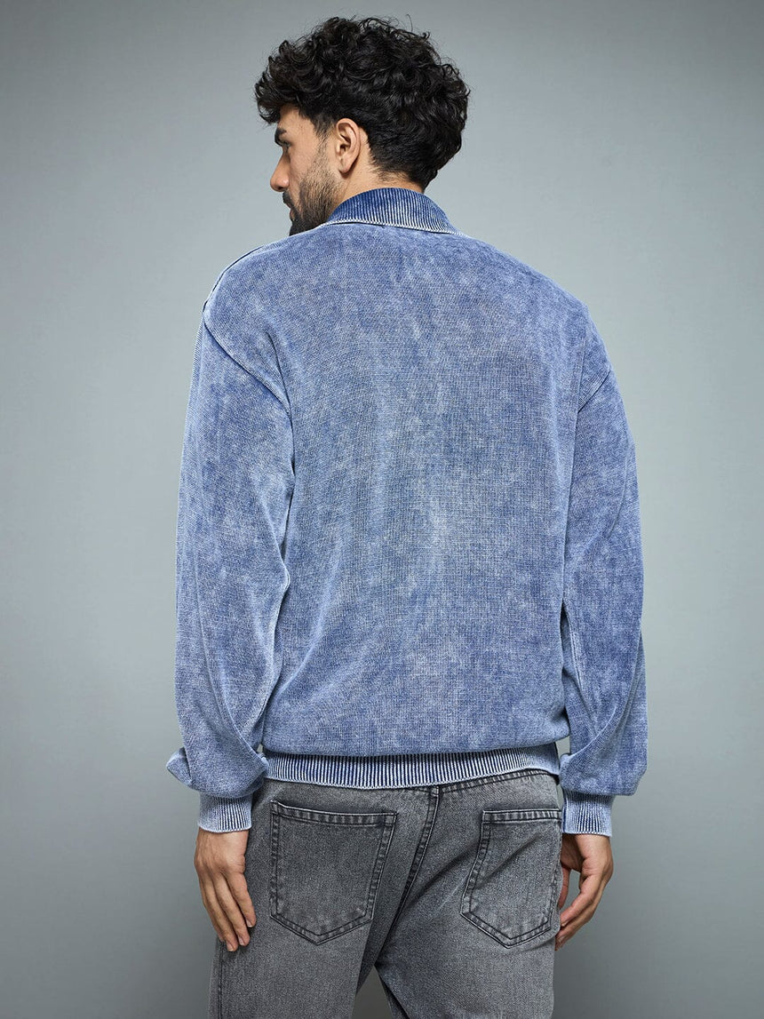 Denim Washed Overdyed Zipped Sweater Sweaters Fugazee