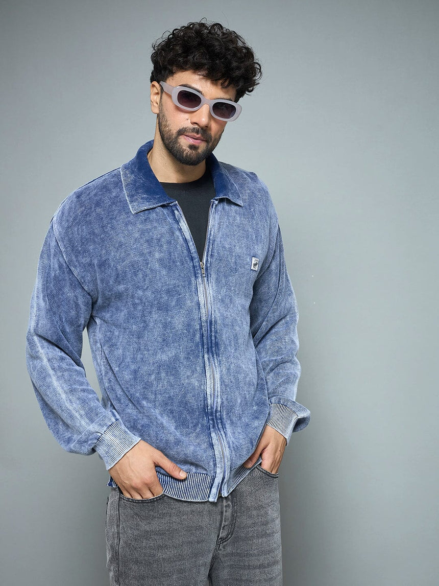 Denim Washed Overdyed Zipped Sweater Sweaters Fugazee
