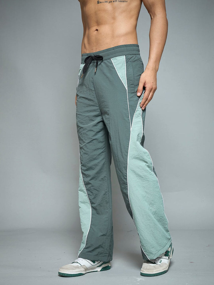 Bottle Green Cut & Sew Parachute Trackpants Trackpants Fugazee