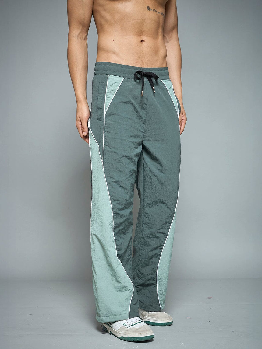 Bottle Green Cut & Sew Parachute Trackpants Trackpants Fugazee