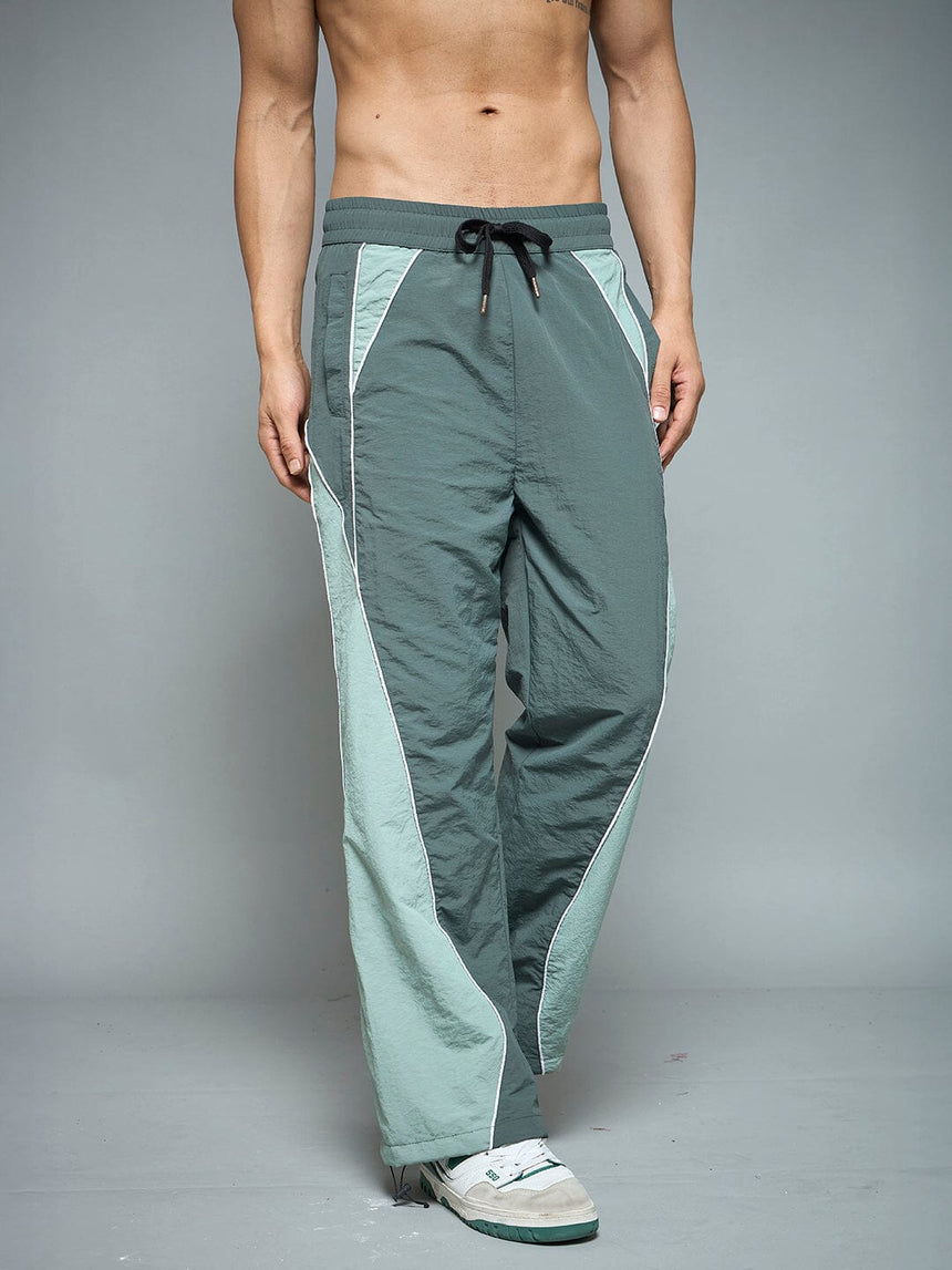 Bottle Green Cut & Sew Parachute Trackpants Trackpants Fugazee