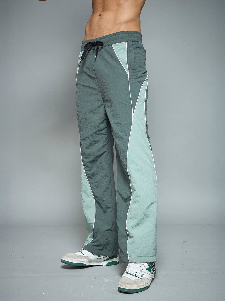 Bottle Green Cut & Sew Parachute Trackpants Trackpants Fugazee