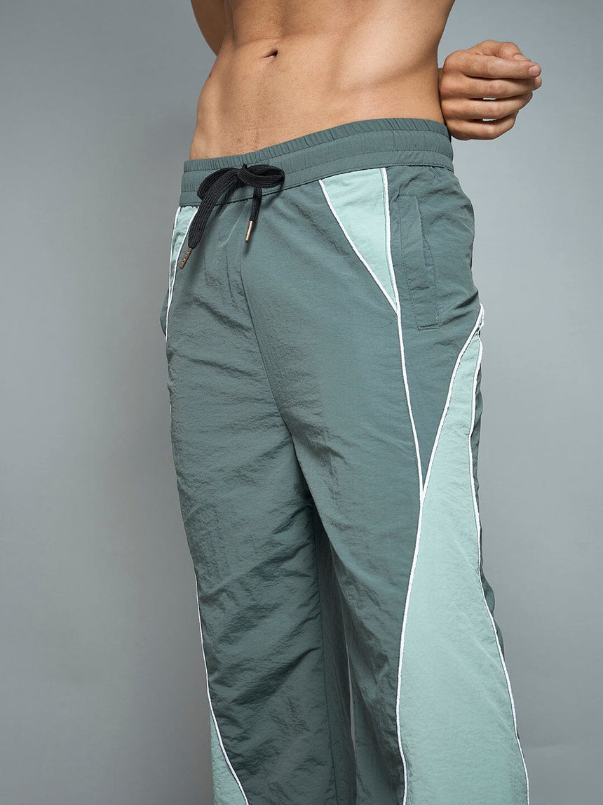 Bottle Green Cut & Sew Parachute Trackpants Trackpants Fugazee