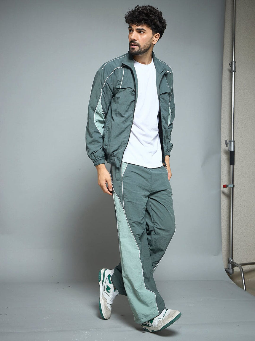 Bottle Green Parachute Cut & Sew Tracksuit Tracksuits Fugazee