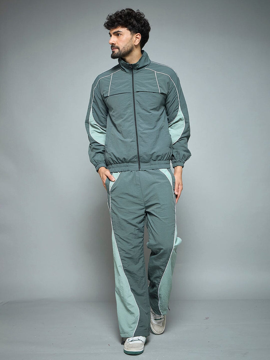 Bottle Green Parachute Cut & Sew Tracksuit Tracksuits Fugazee