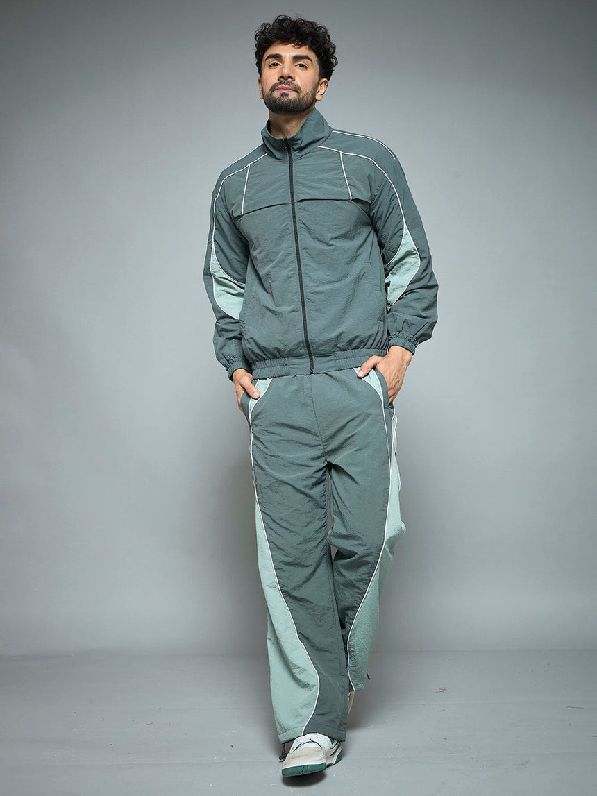 Bottle Green Parachute Cut & Sew Tracksuit Tracksuits Fugazee