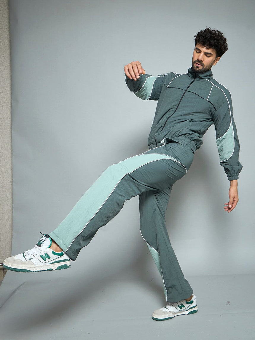Bottle Green Parachute Cut & Sew Tracksuit Tracksuits Fugazee