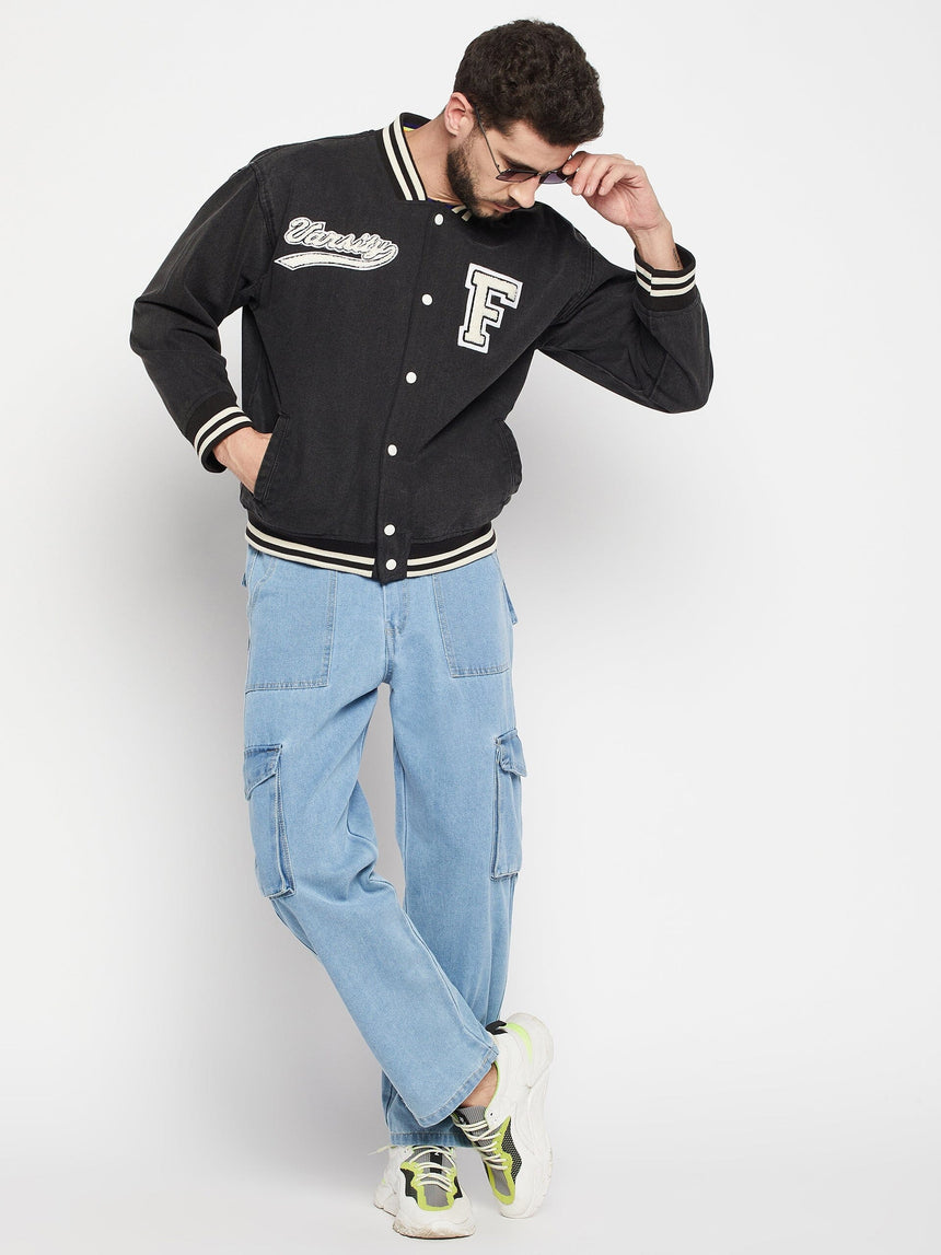 Grey Denim Varsity Jacket Jackets Fugazee