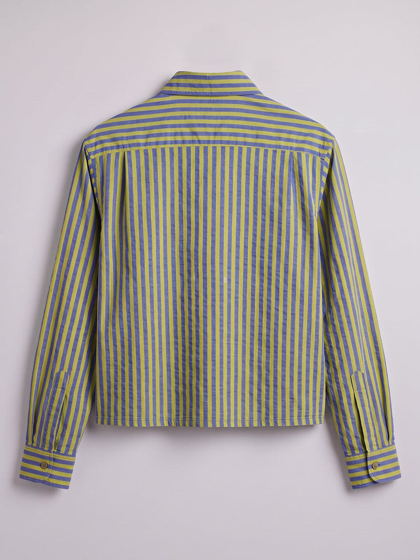 Warm Green & Blue Striped Cropped Shirt Shirts Fugazee