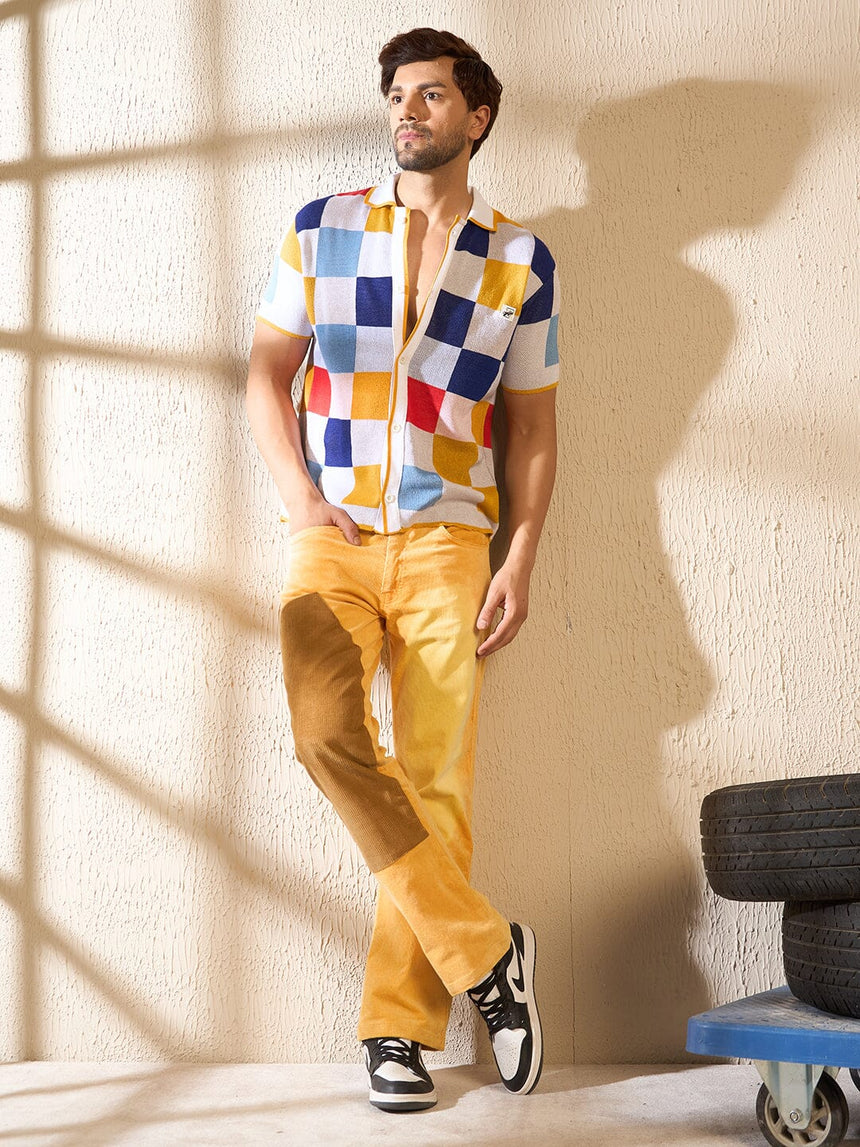 Ecru Colour Blocked Knitted Shirt Shirts Fugazee