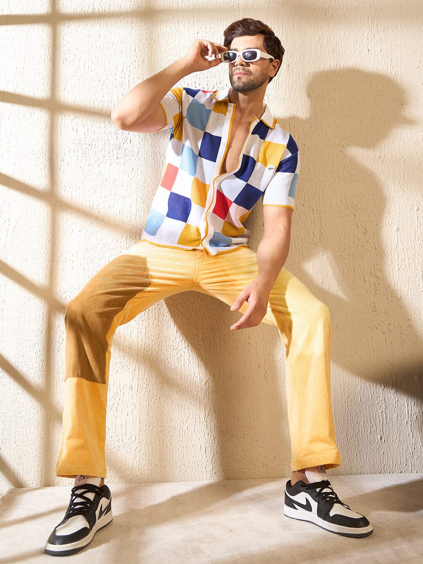 Ecru Colour Blocked Knitted Shirt Shirts Fugazee