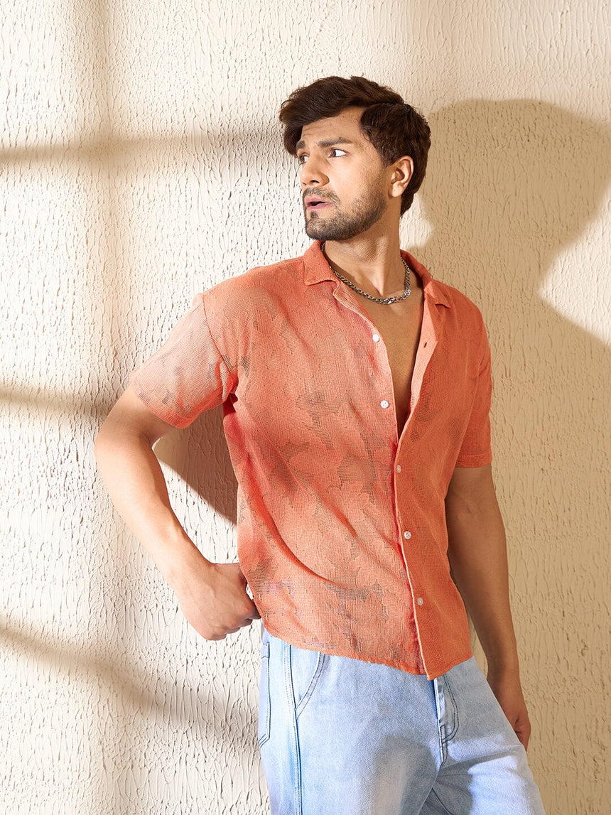 Apricot Dyed Lace Cuban Shirt Shirts Fugazee