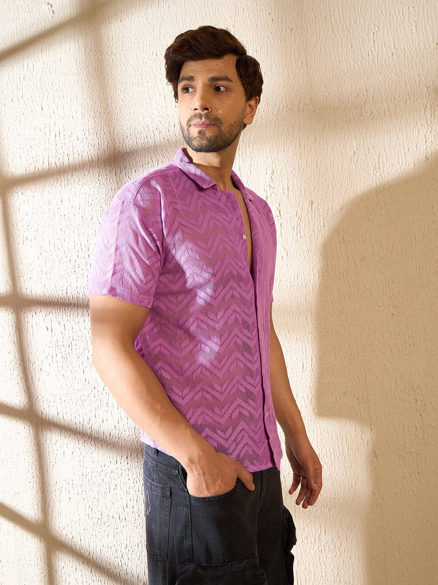 Violet Dyed Lace Cuban Shirt Shirts Fugazee