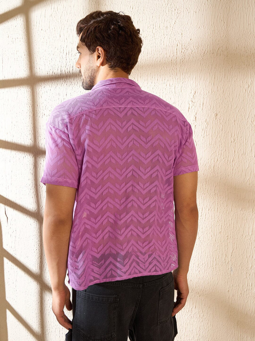 Violet Dyed Lace Cuban Shirt Shirts Fugazee