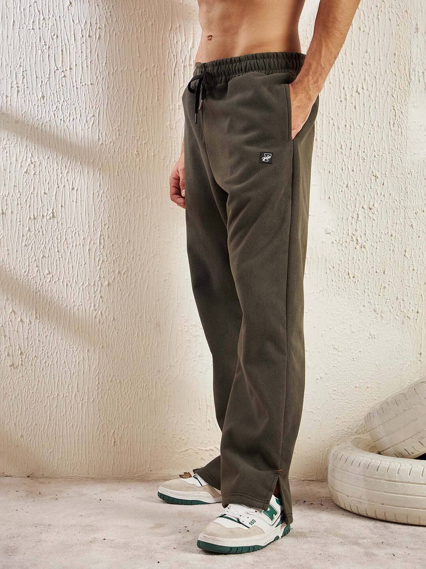 Khaki Polar Fleece Boot Cut Joggers Trackpants Fugazee