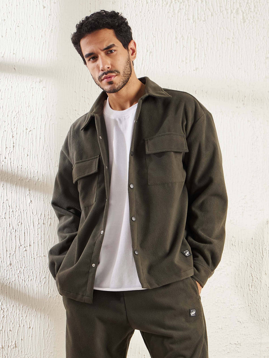 Khaki Polar Fleece Shacket Shackets Fugazee