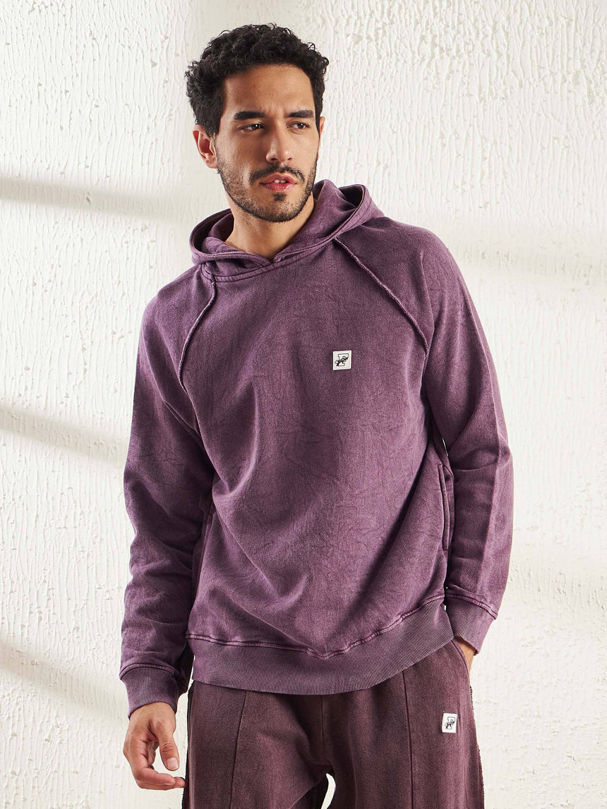 Mauve Dyed Raw Edge Raglan Hoodie Sweatshirts Fugazee