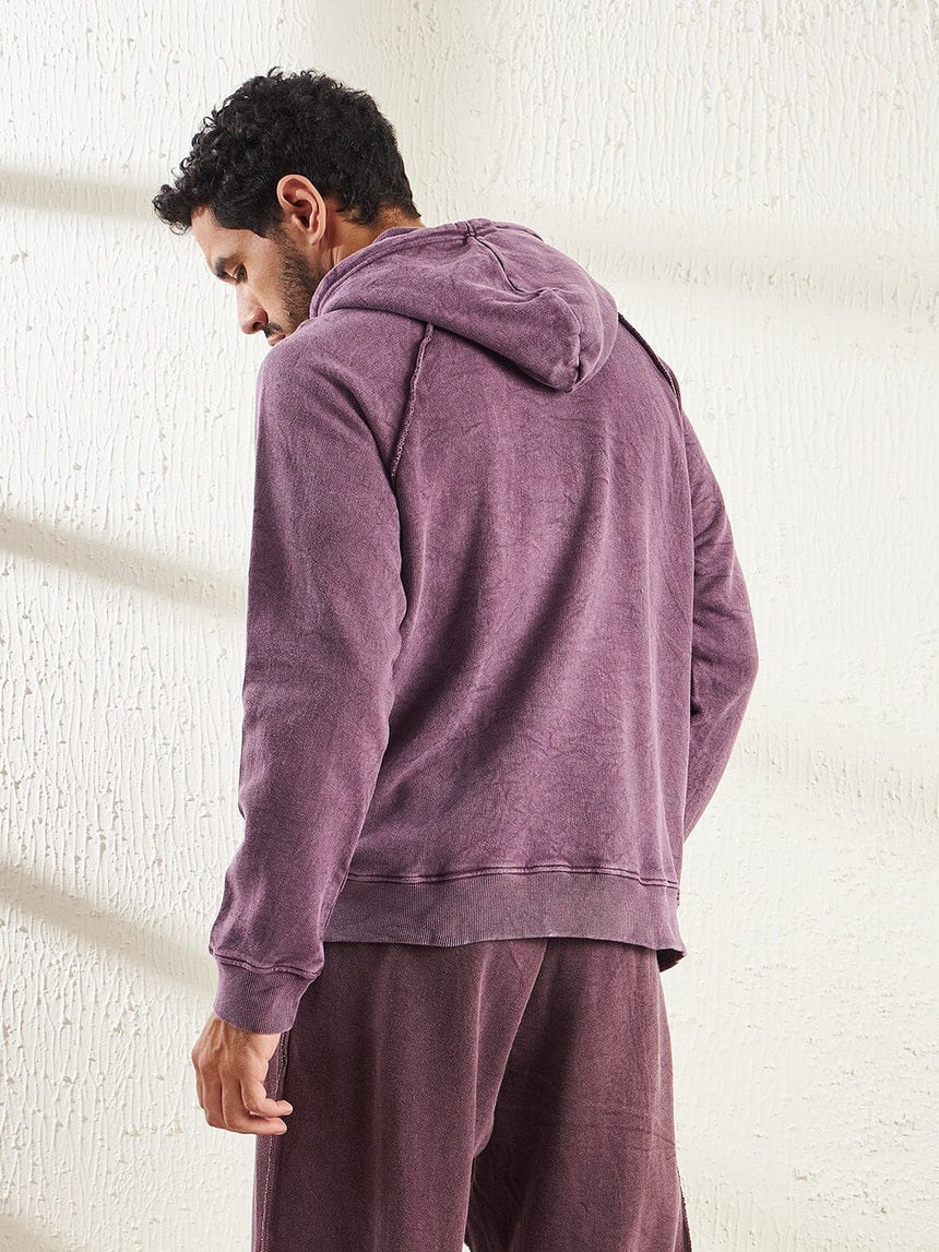 Mauve Dyed Raw Edge Raglan Hoodie Sweatshirts Fugazee