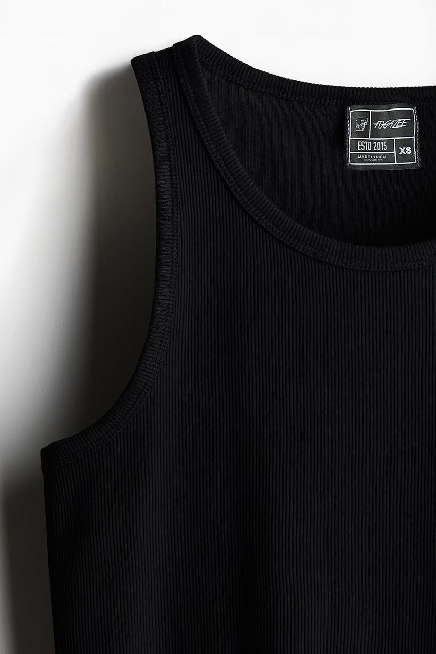Black Ribbed Muscle Fit Vest T-Shirts Fugazee