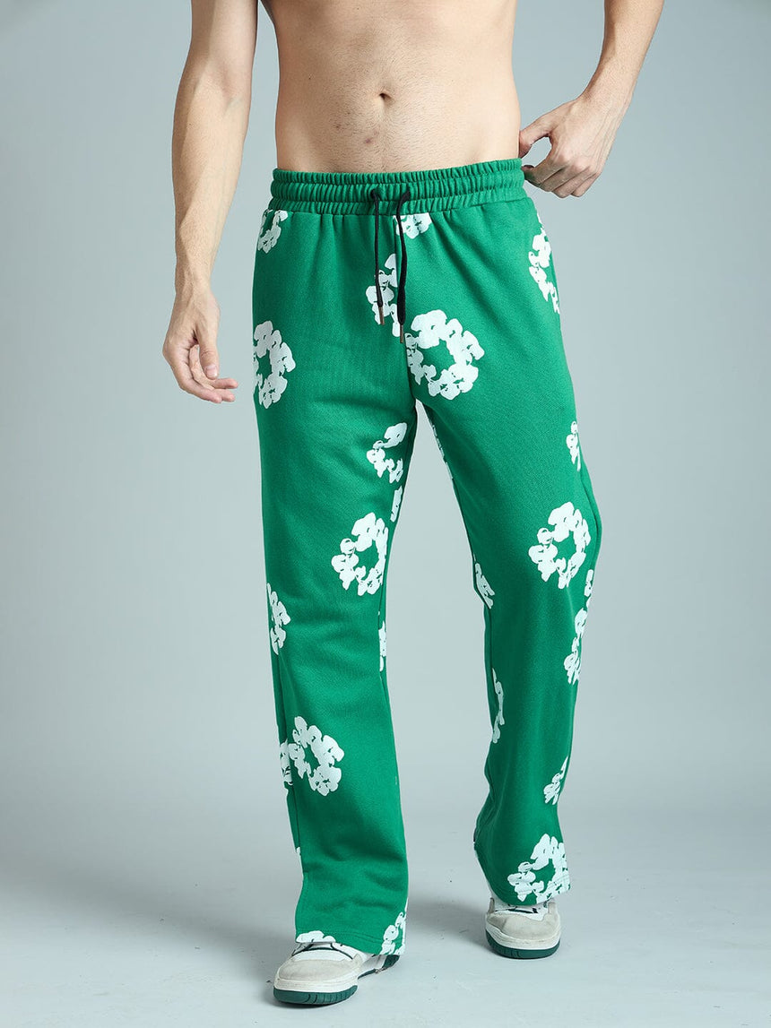 Green Floral Boot Cut Trackpant Trackpants Fugazee