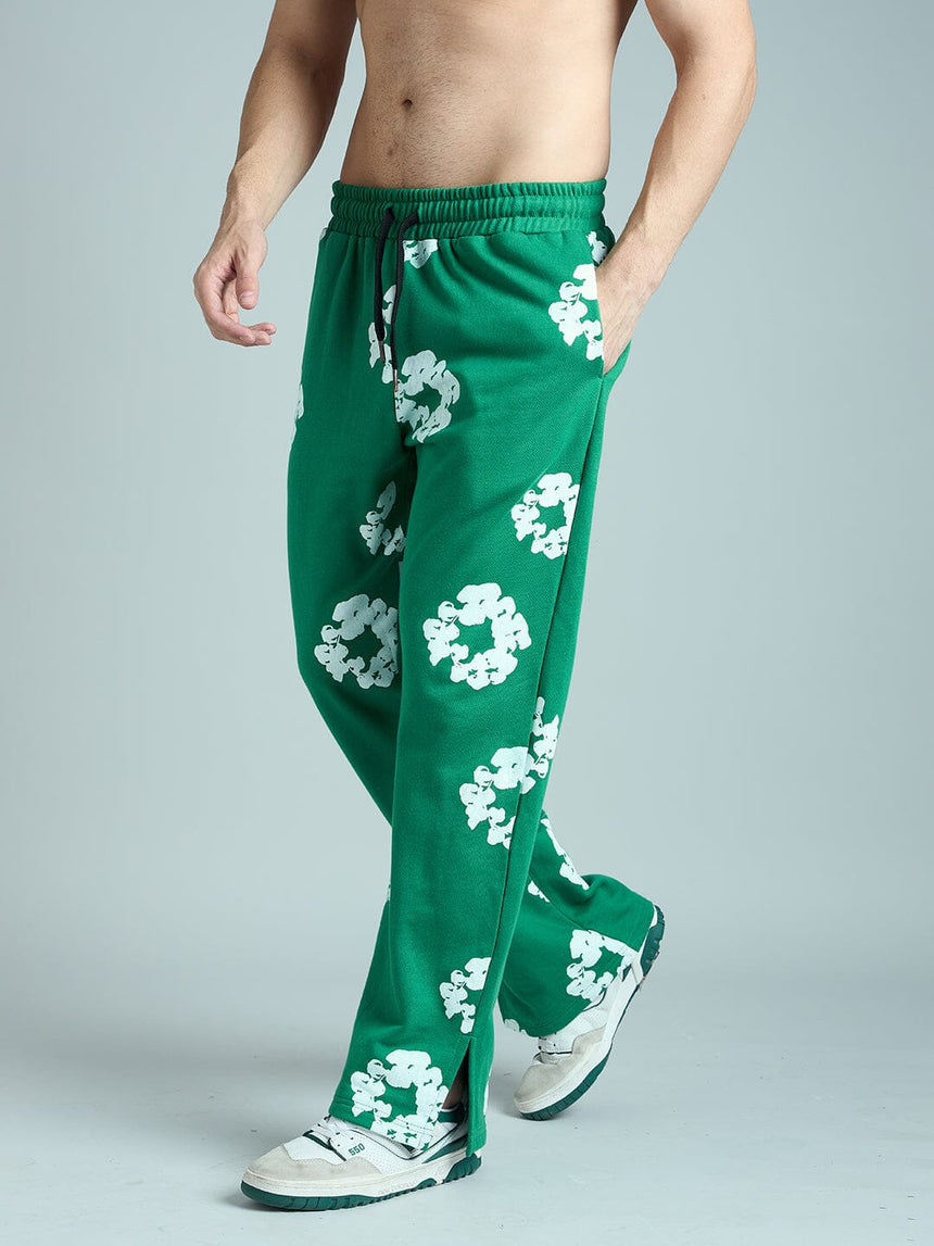 Green Floral Boot Cut Trackpant Trackpants Fugazee