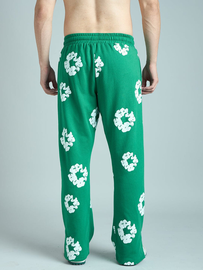 Green Floral Boot Cut Trackpant Trackpants Fugazee