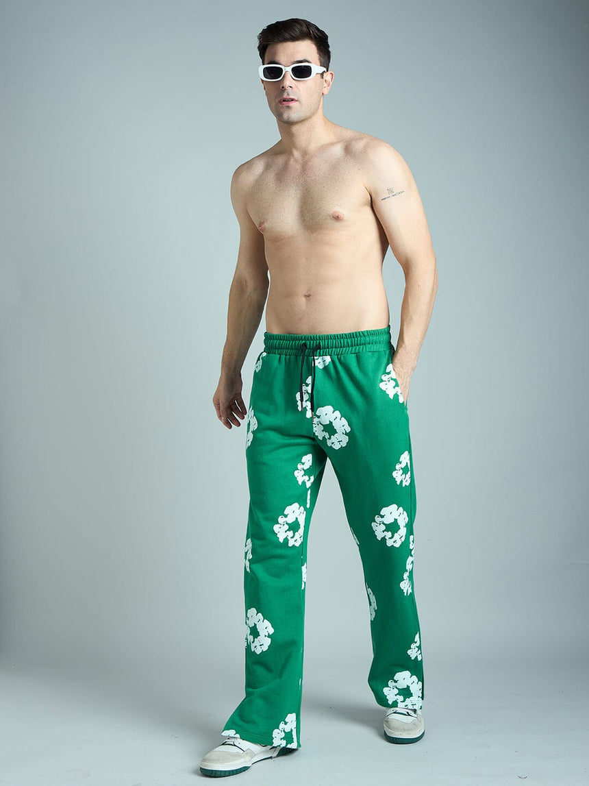 Green Floral Boot Cut Trackpant Trackpants Fugazee