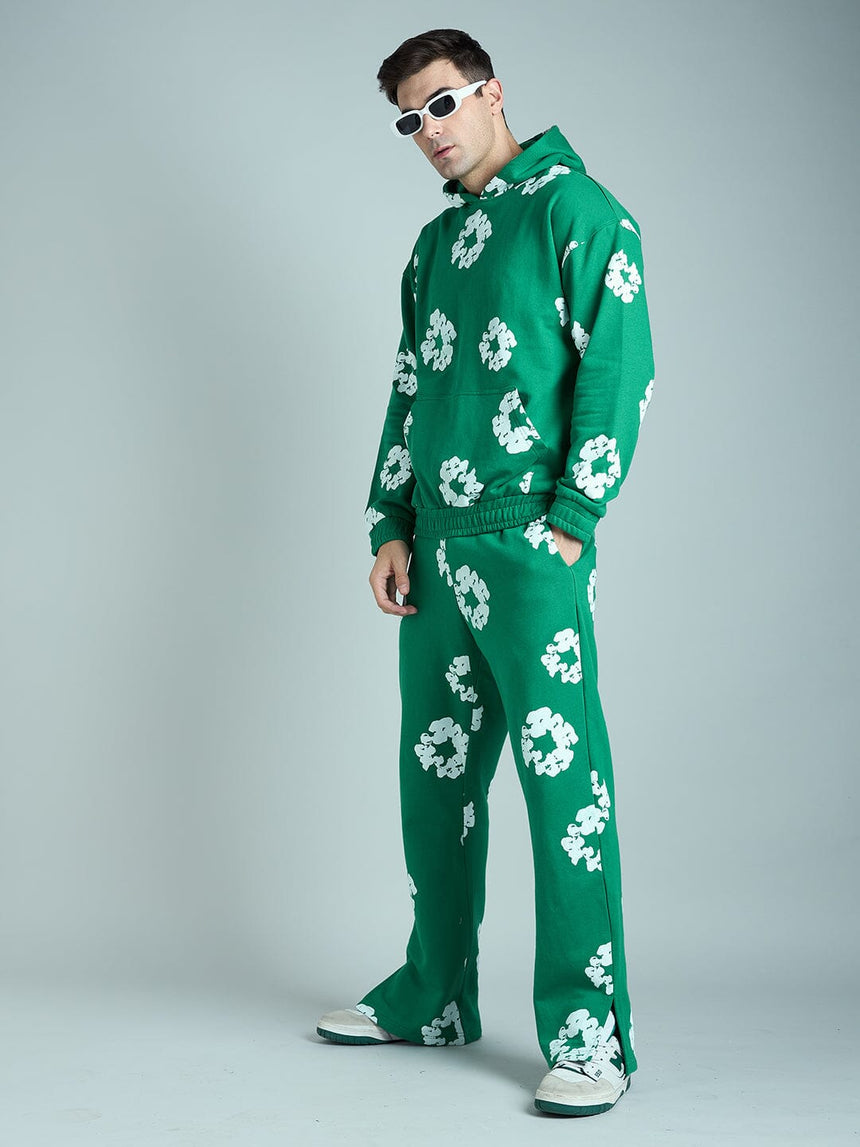 Green Floral Boot Cut Trackpant Trackpants Fugazee