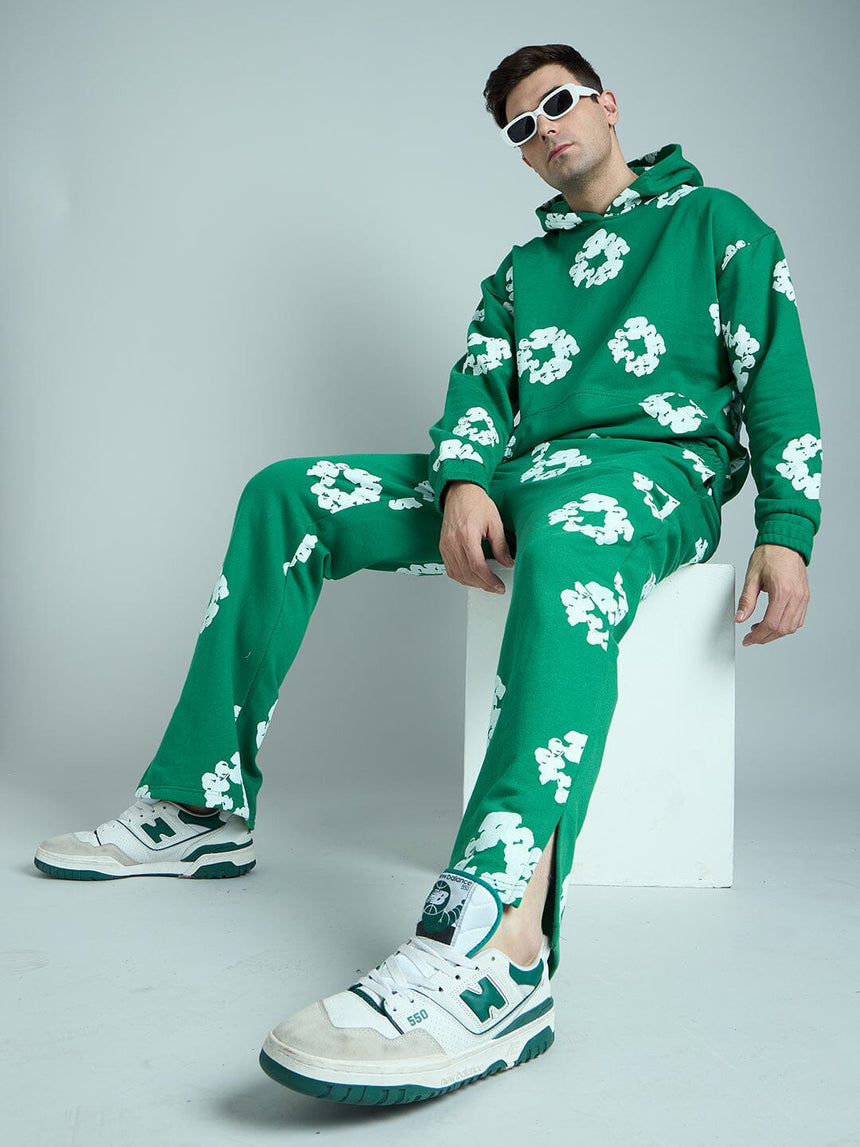 Green Floral Boot Cut Trackpant Trackpants Fugazee