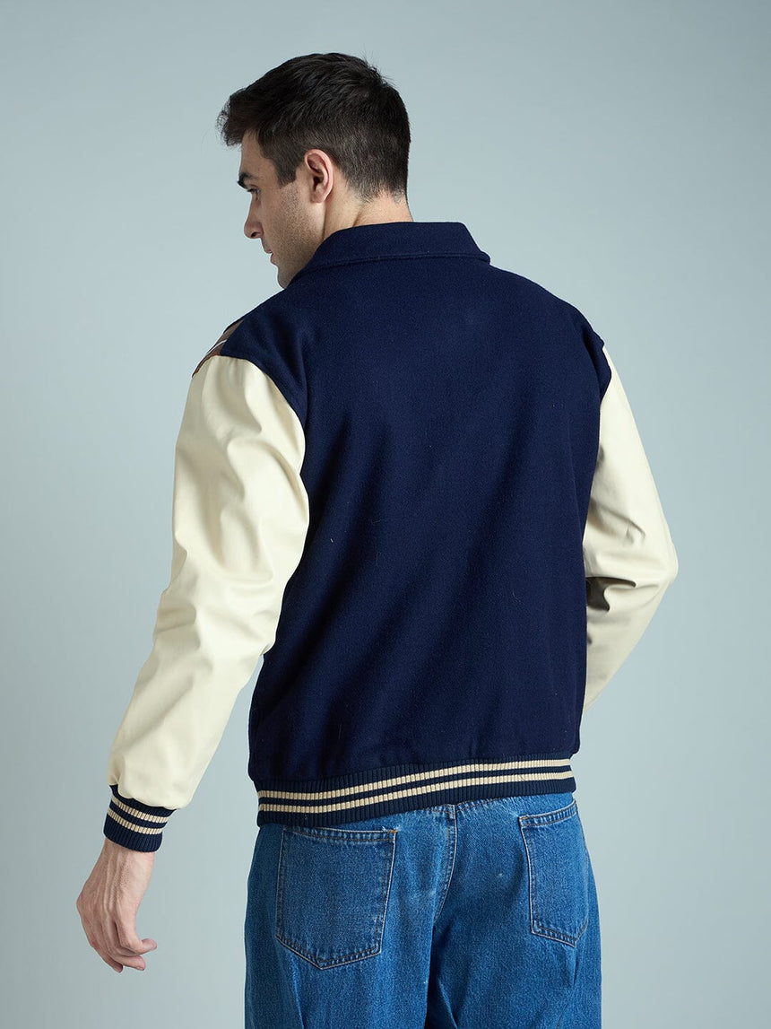 Navy Statement Woollen Varsity Jacket Jackets Fugazee