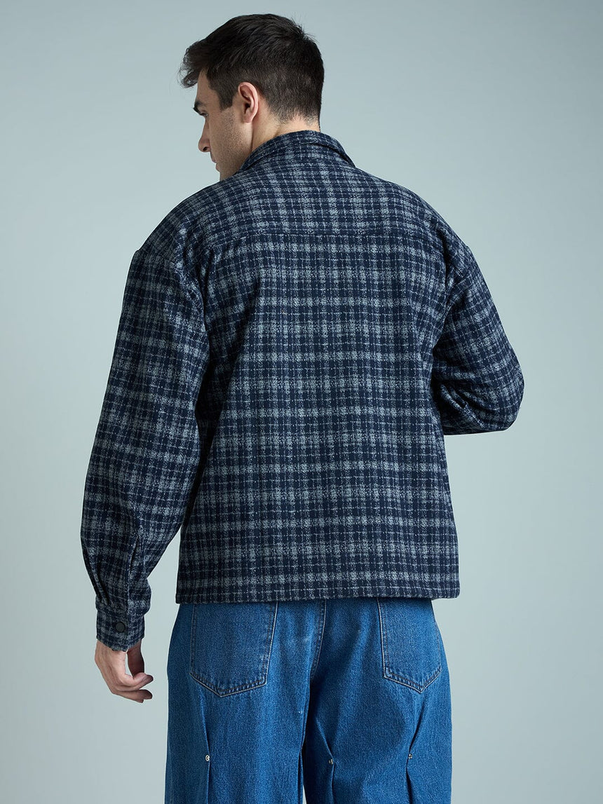 Charcoal & Navy Checkered Tweed OverShirt Shackets Fugazee
