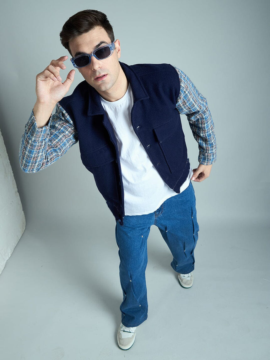 Navy Checkered Aviator Jacket Jackets Fugazee