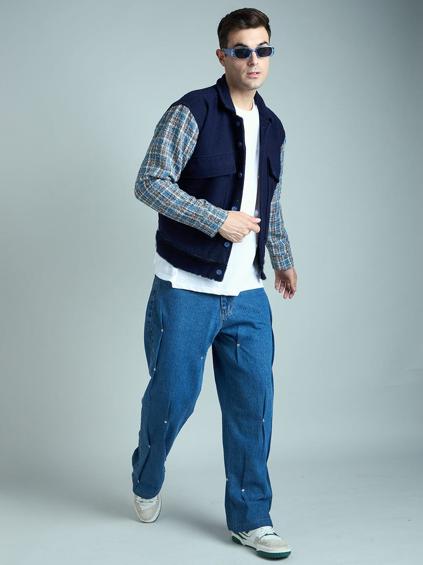 Navy Checkered Aviator Jacket Jackets Fugazee