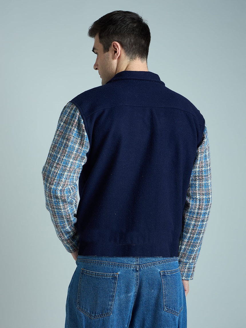 Navy Checkered Aviator Jacket Jackets Fugazee