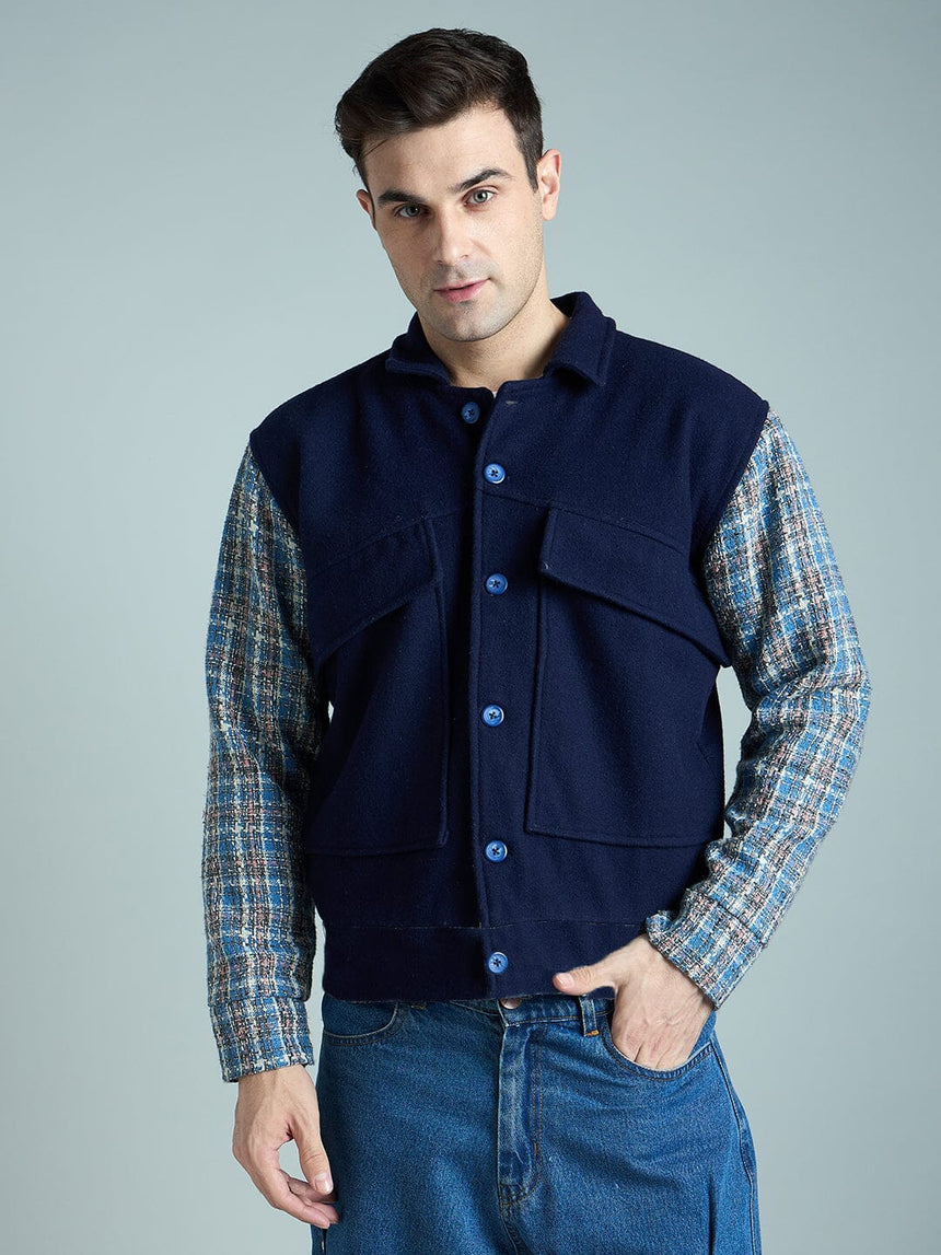 Navy Checkered Aviator Jacket Jackets Fugazee