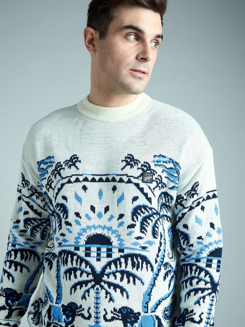 Ecru Royal Graphic Oversized Sweater Sweaters Fugazee