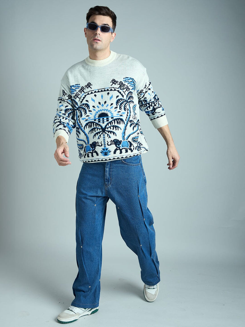 Ecru Royal Graphic Oversized Sweater Sweaters Fugazee