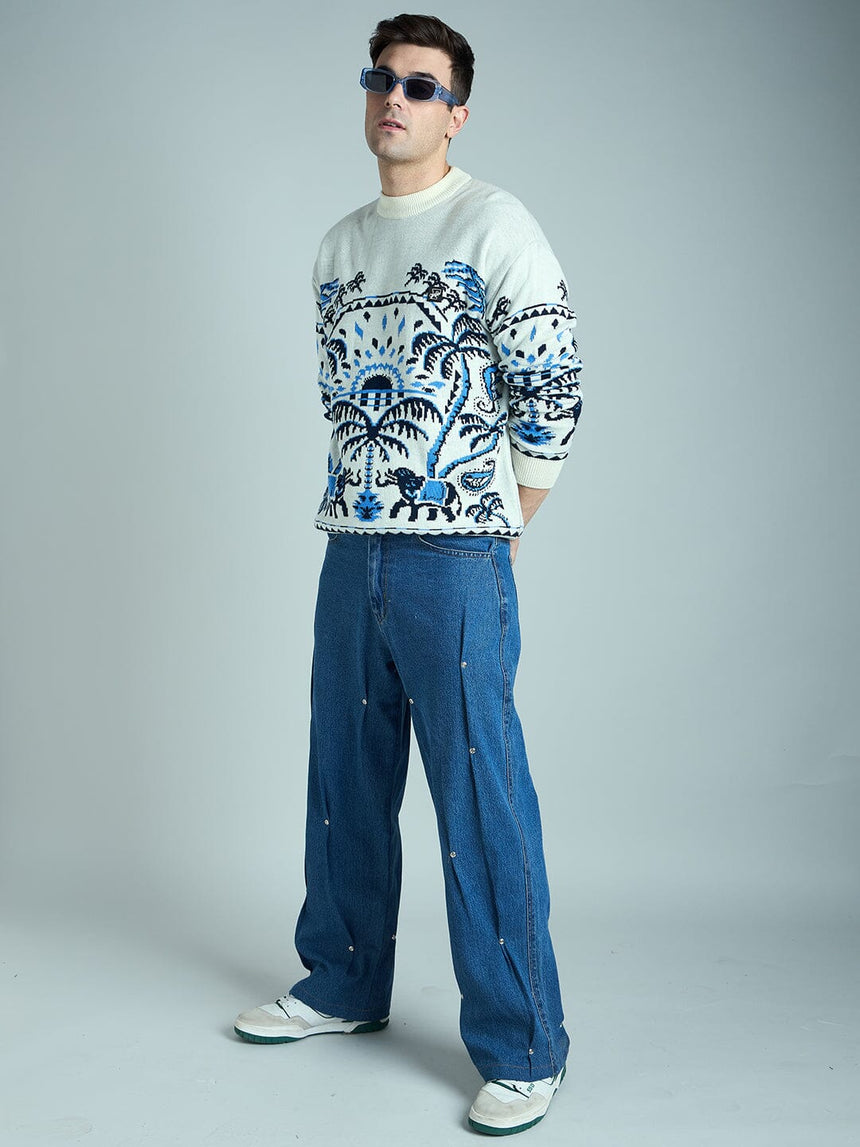 Ecru Royal Graphic Oversized Sweater Sweaters Fugazee