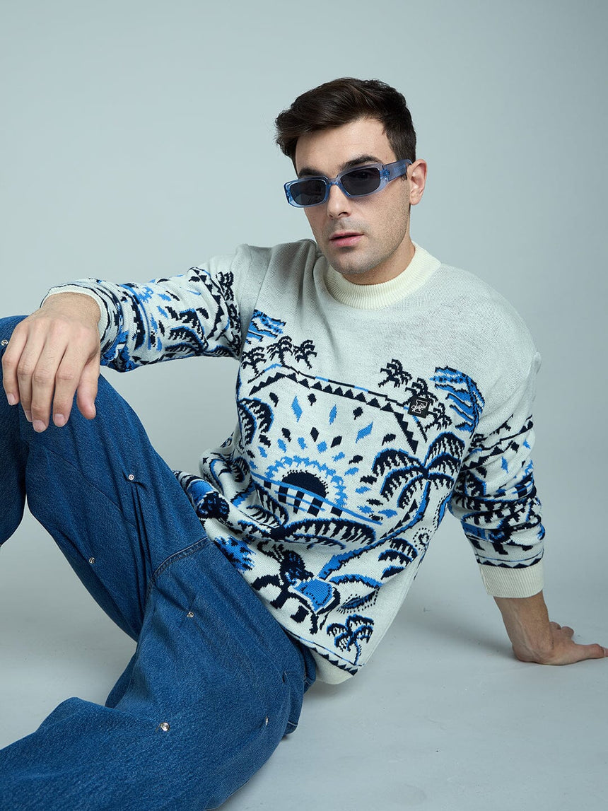 Ecru Royal Graphic Oversized Sweater Sweaters Fugazee