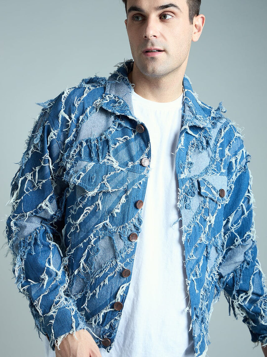 Indigo Heavy Damage Denim Cropped Jacket Jackets Fugazee